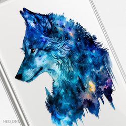 スマホケース iPhone Android 狼 ウルフ 黒猫 猫 夜空 宇宙 ユニセックス【ブルームーン 狼と黒猫 2】 7枚目の画像