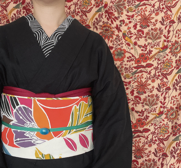 麻100%さらふわ麻着物/黒 着物 花鹿 kajika 通販 16185968