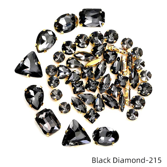 ゴールド台座付Ａ級ガラスストーン【Black Diamond色デザインMIX】25個 2枚目の画像