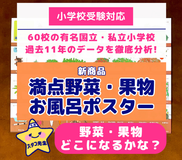 小学校受験　お風呂ポスター　野菜　果物　理科的常識 1枚目の画像