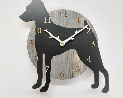 名前入れ】ワンちゃん はみ出し壁掛け時計 ミニチュアピンシャー