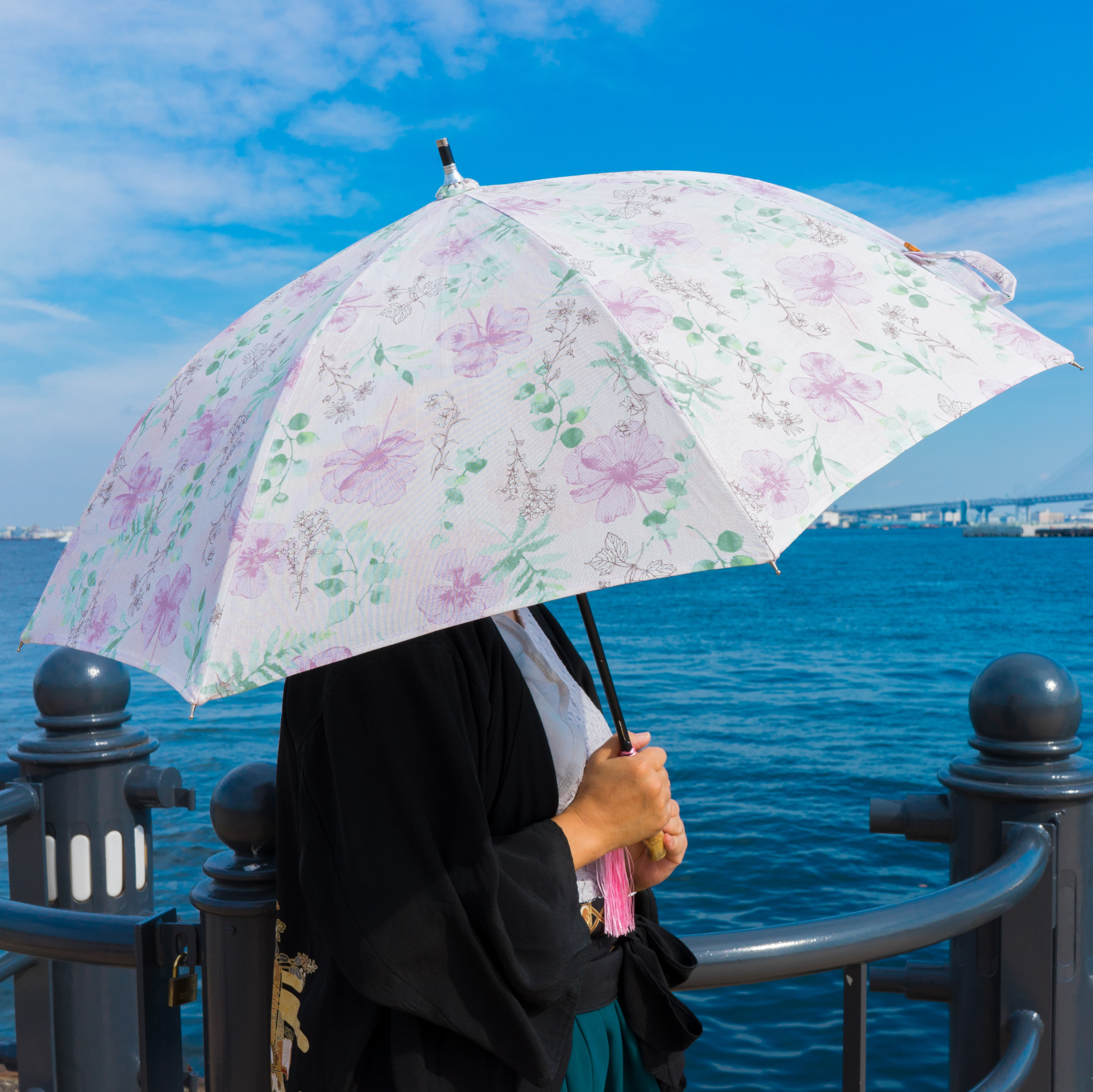 【日傘在庫一掃セール30％ＯＦＦ】29　ワンタッチオープン日傘 タッセル付き ピンク