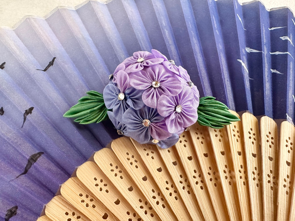 名花(紫陽花) つまみ細工帯留め 9枚目の画像