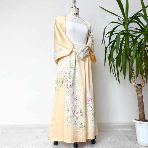 アイボリー×レッド 着物リメイクスカート\u0026ストール羽織物