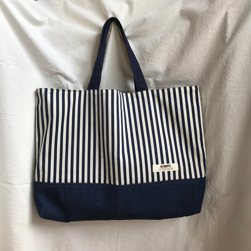 お道具箱が入るバッグ 幅43cm 紺ストライプ シンプル レッスンバッグ