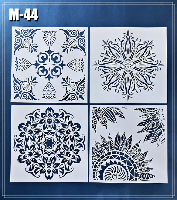 【M-44】 ステンシルシート 4枚 セット 曼陀羅 幾何学 壁紙 大判 1枚目の画像