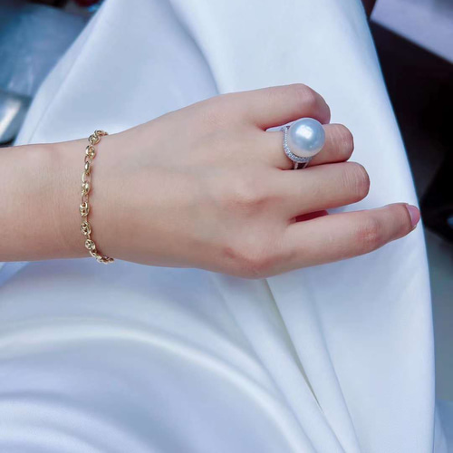 k18wg白蝶真珠フェニック天然ダイヤモンドリング k18wg白蝶真珠