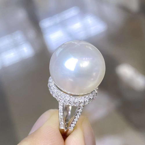 k18wg白蝶真珠フェニック天然ダイヤモンドリング 高級】白蝶真珠 天然ダイヤモンド付きリングk18