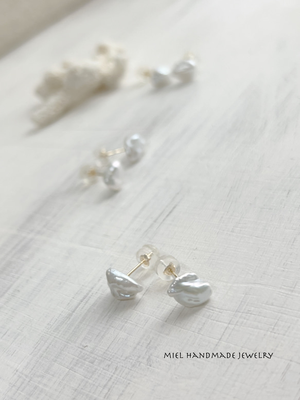 再販〜honesto〜K10YGケシ淡水パール1粒ピアス ピアス（スタッド・一粒  