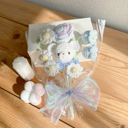 ギフトにも！うさぎのニットブーケ かぎ針編みフラワー花束 卒業式 入学式 就職祝い 退職祝いうさぎ