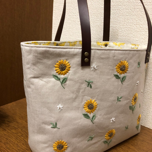 ひまわり 手刺繍 トートバッグ トートバッグ kanon まーちゃん