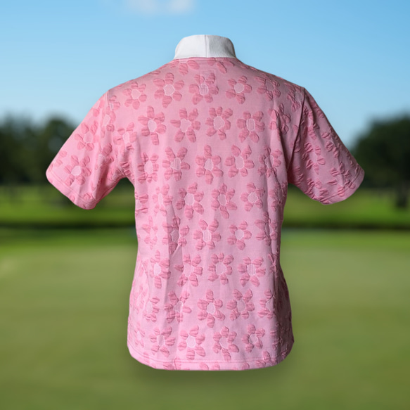 お花模様の尾州ジャカード レディースゴルフシャツ ハイネック モックネック ゴルフウェア 5枚目の画像
