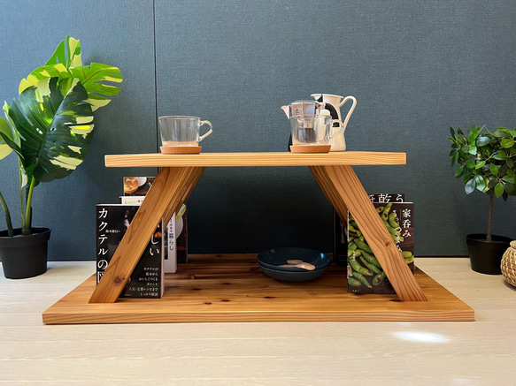 【送料無料】 ローテーブル 長方形 格子脚 90cm 60cm 45cm 収納付き 杉 