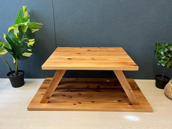 【送料無料】 ローテーブル 長方形 格子脚 90cm 60cm 45cm 収納付き 杉 