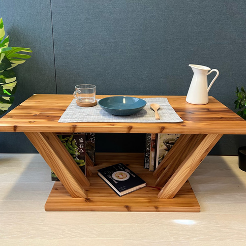 国産屋久杉長方形テーブル 装飾脚部付き エクセルヒューマン