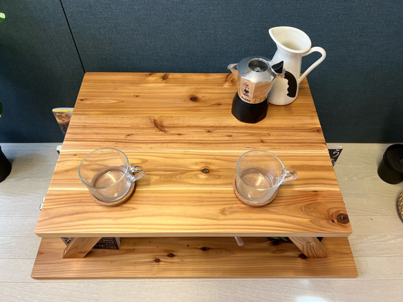 【送料無料】 ローテーブル 長方形 格子脚 90cm 60cm 45cm 収納付き 杉 