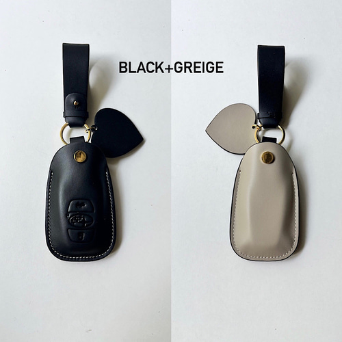 本革キーループ付き バイカラー 車種別スマートキー 名入れ