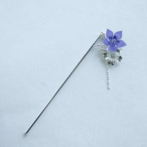 色選べる 清楚で可愛い紺桔梗と桜 ゆらゆらかんざし 髪飾り ヘア