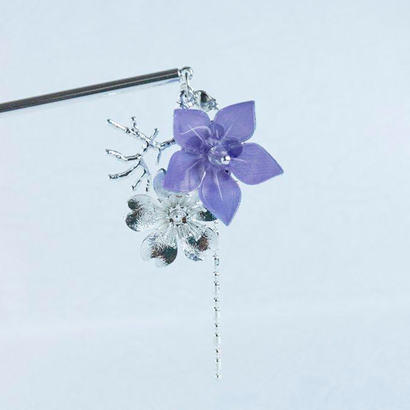 色選べる 清楚で可愛い紺桔梗と桜 ゆらゆらかんざし 髪飾り ヘア