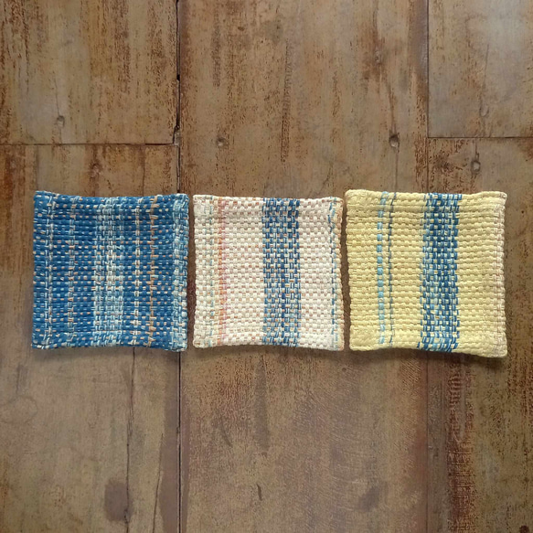 [セール]草木染めコットンの手織りコースター / ナチュラルホワイト / 2枚 or 4枚セット 8枚目の画像