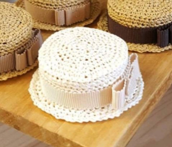 ぽんちょ様専用　頭囲34.5cm&36cmドール用　リボン無しカンカン帽子　2点セット 9枚目の画像