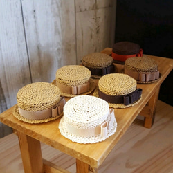 ぽんちょ様専用　頭囲34.5cm&36cmドール用　リボン無しカンカン帽子　2点セット 1枚目の画像