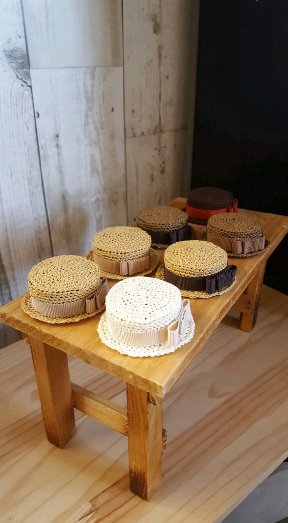 ぽんちょ様専用　頭囲34.5cm&36cmドール用　リボン無しカンカン帽子　2点セット 1枚目の画像