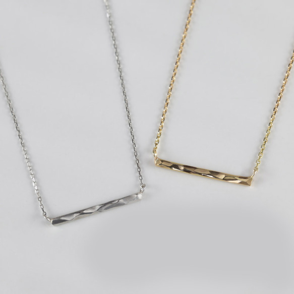 ネックレス】K18YG Pt900 プラチナ ネックレス 華奢 槌目 横棒 バー