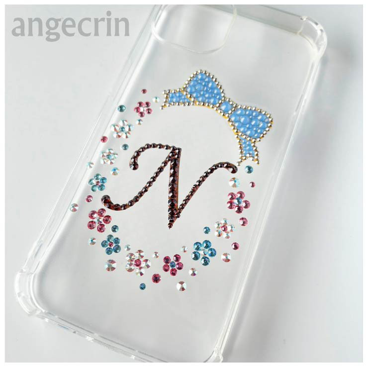 キラキラ スマホケース　【フラワーブーケ・ブルー】iPhone・android