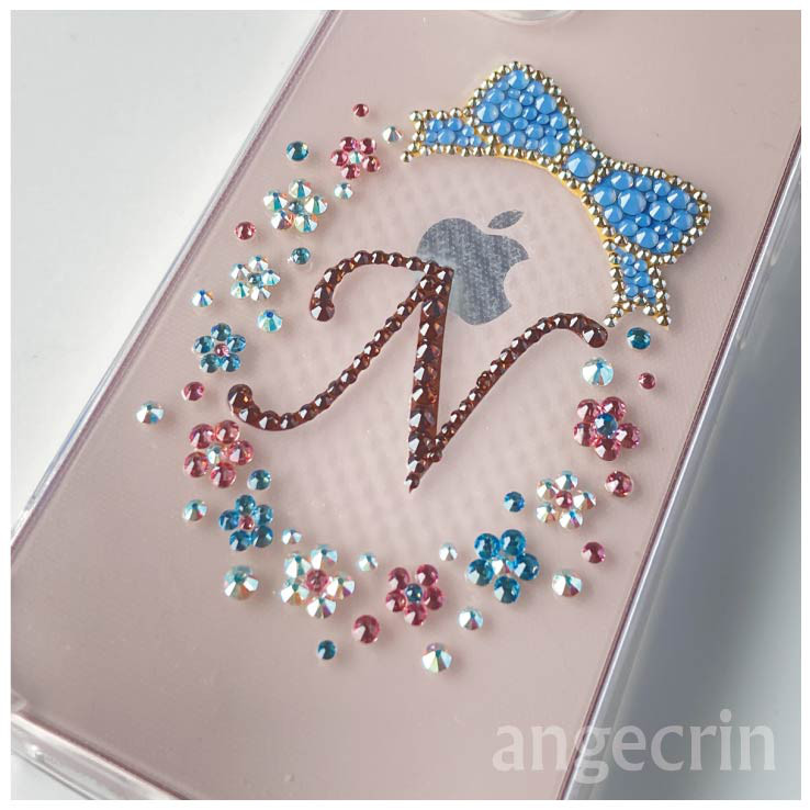 キラキラ スマホケース　【フラワーブーケ・ブルー】iPhone・android