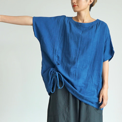2wayシャーリングTシャツ/ブルー/知多木綿 ダブルガーゼ 6枚目の画像