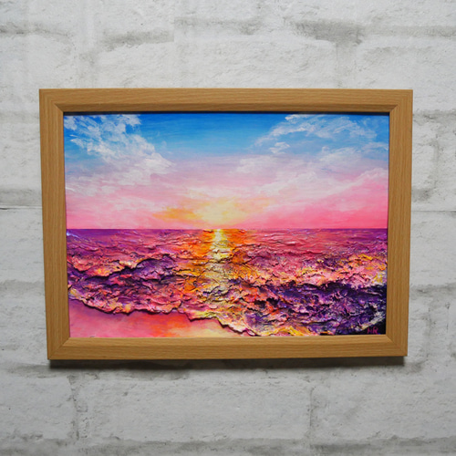 油絵 油彩 油彩画 絵 絵画 【ピンクの夕焼け】 絵画 HR 通販