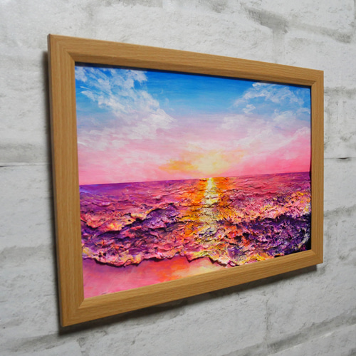 油絵 油彩 油彩画 絵 絵画 【ピンクの夕焼け】 絵画 HR 通販