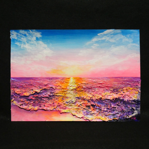 油絵 油彩 油彩画 絵 絵画 【ピンクの夕焼け】 絵画 HR 通販
