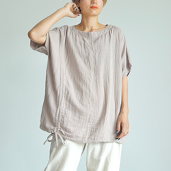 2wayシャーリングTシャツ/ピンクベージュ/知多木綿 ダブルガーゼ 2枚目の画像