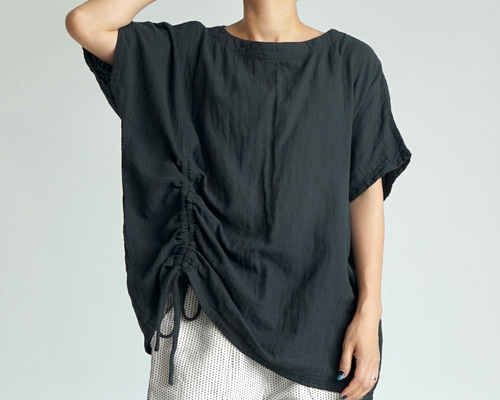 △廃盤△2wayシャーリングTシャツ/ブラック/知多木綿 ダブル