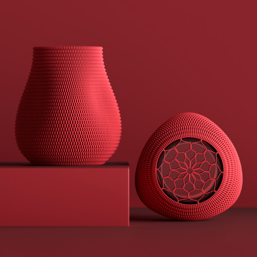 創作花瓶　精巧な彫り物 Weave Vase 05 / 3dプリント製フラワーベース、全2サイズ、10色展開