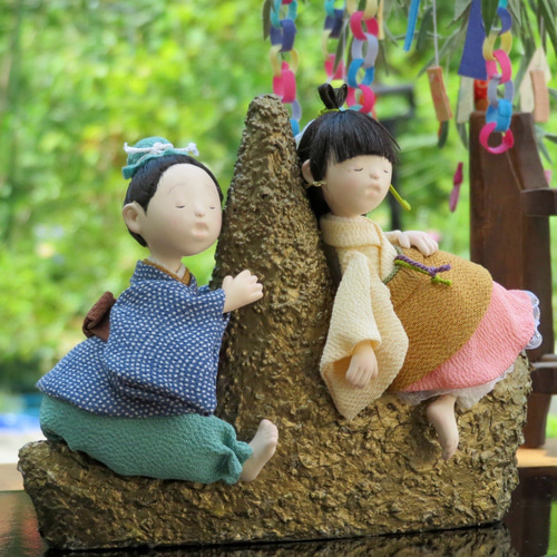 【購入済】七夕②　小　つまみ細工　織姫彦星　ちりめん細工 購入済】七夕⑧ 小 つまみ細工 織姫彦星 ちりめん細工