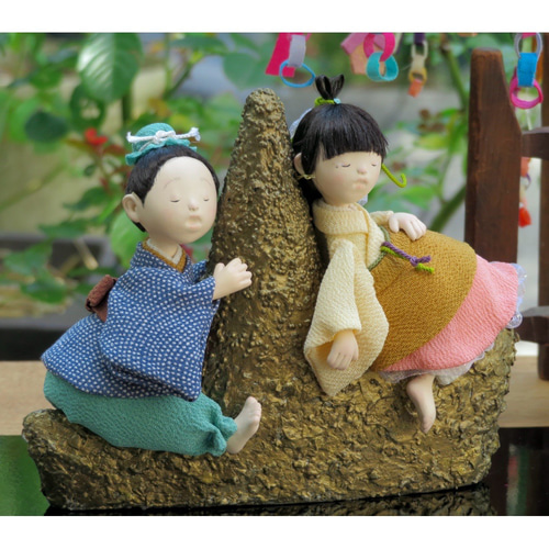 七夕飾り【うっかりうたた寝 七夕人形】織姫彦星 夏飾り 置き物