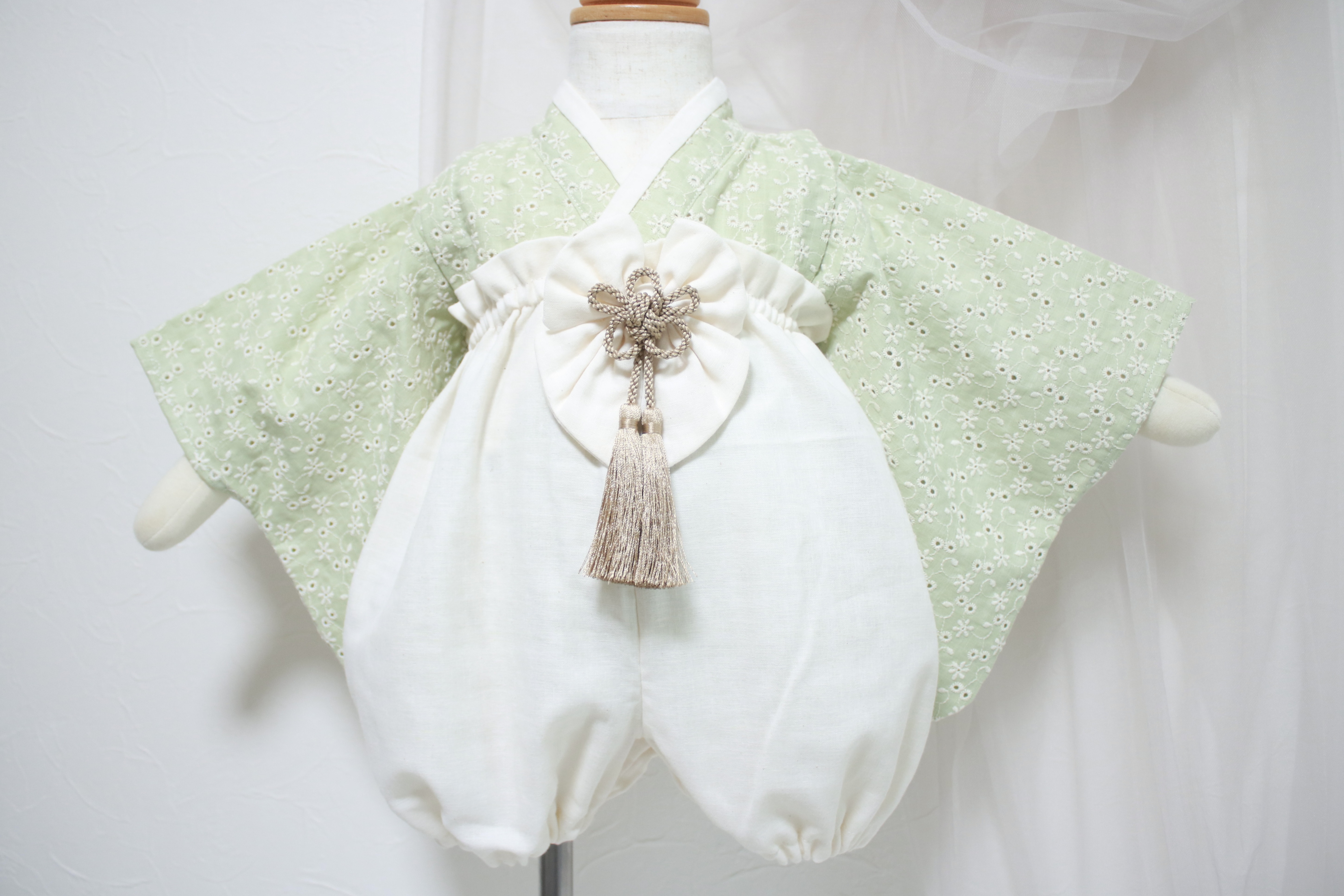 ダブルガーゼ刺繍　ベビー袴　完成品　70〜80