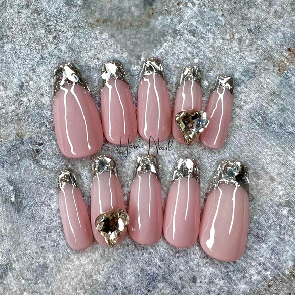 チップ種類、カラー変更可能》《人気》キレイめハートガラスフレンチ  