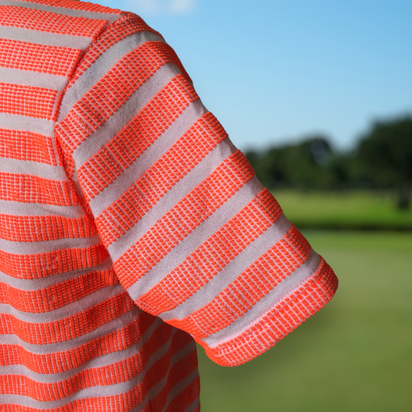 蛍光ポコポコ立体ジャカードボーダー　レディースゴルフシャツ　ハイネック　モックネック　ゴルフウェア 10枚目の画像