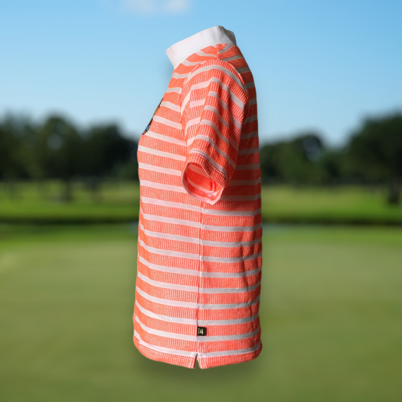 蛍光ポコポコ立体ジャカードボーダー　レディースゴルフシャツ　ハイネック　モックネック　ゴルフウェア 7枚目の画像