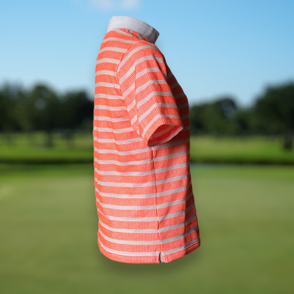 蛍光ポコポコ立体ジャカードボーダー　レディースゴルフシャツ　ハイネック　モックネック　ゴルフウェア 5枚目の画像