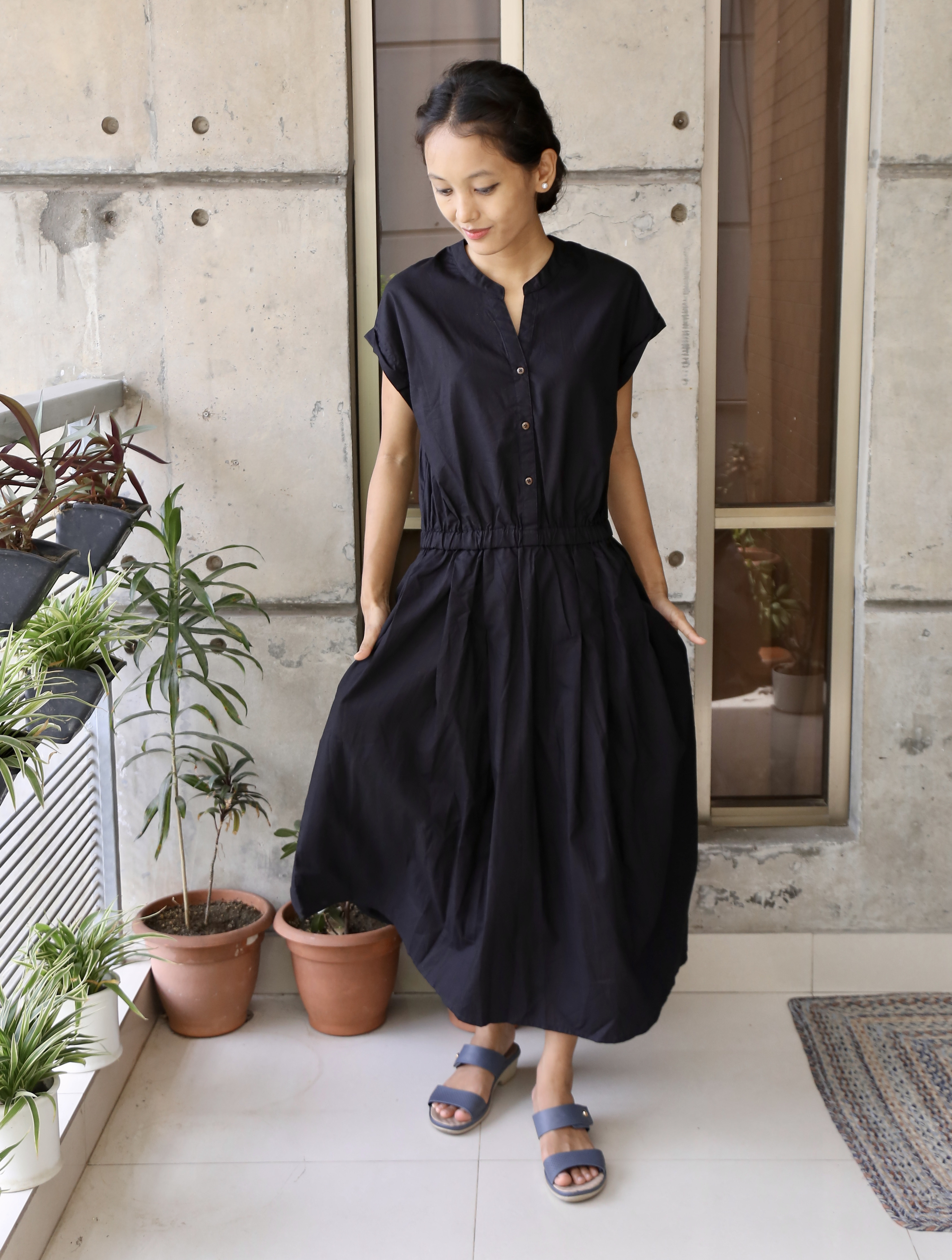 スキッパーワンピース（ハイカウントコットン）