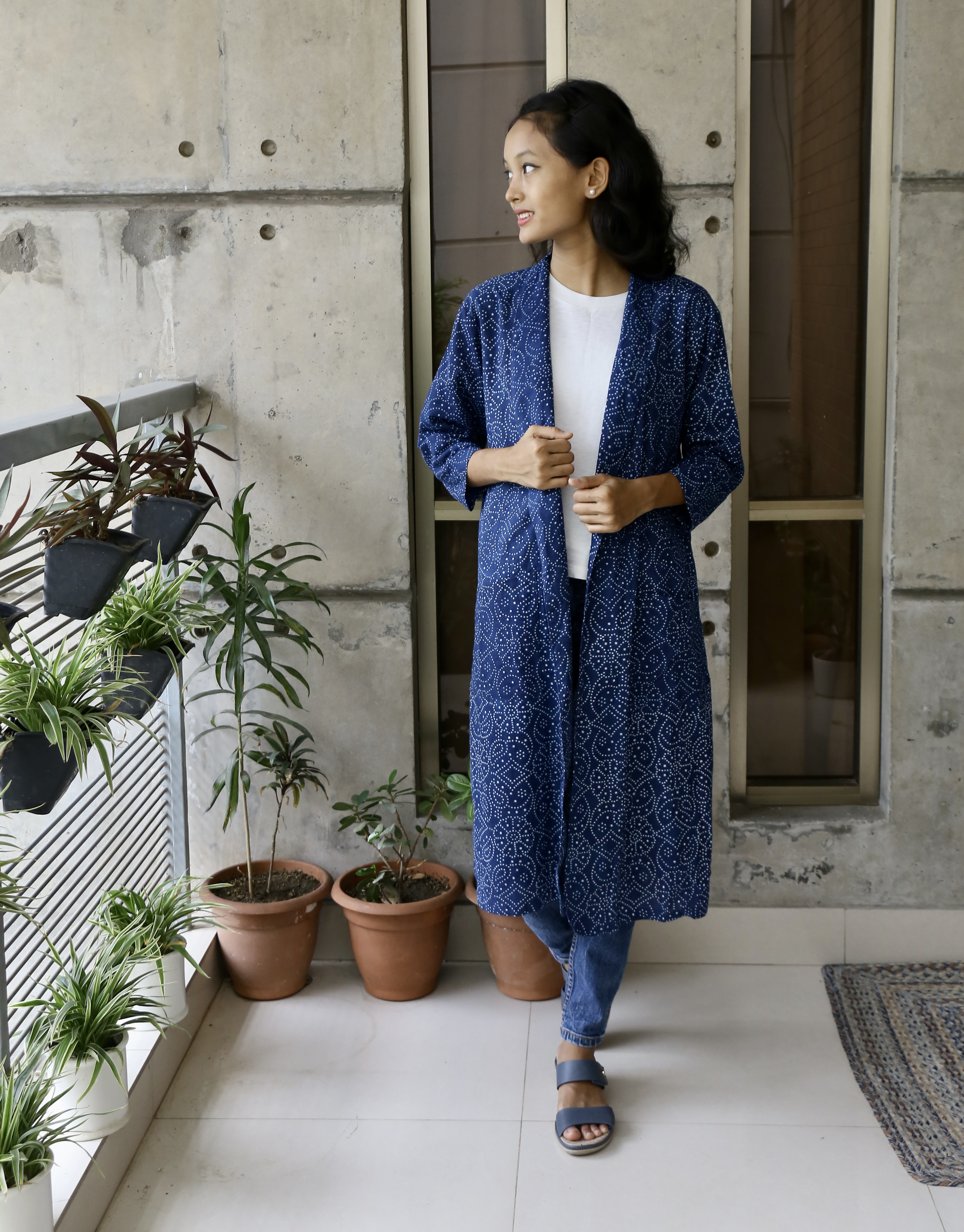 7部袖ジャケットガウン（手染め藍染）