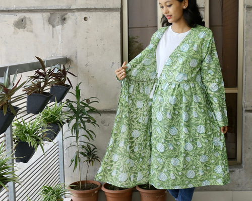 ハンドブロックプリント インド 授乳服 カシュクールワンピース