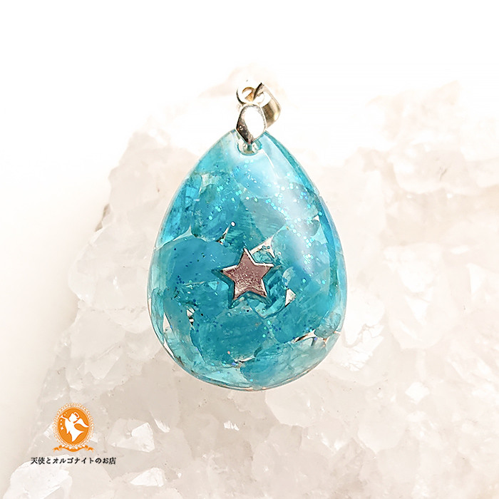 海のオルゴナイトペンダント しずく ネオンブルーアパタイト [現物なしの場合は受注制作]