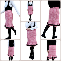 【完全新作】【送料込み】総手編み ニットジャンパースカート 黒×ワインレッド 12枚目の画像