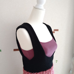 【完全新作】【送料込み】総手編み ニットジャンパースカート 黒×ワインレッド 8枚目の画像